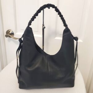 EC Laggo Black Pebble Grain Leather Hobo Style Shoulder Bag